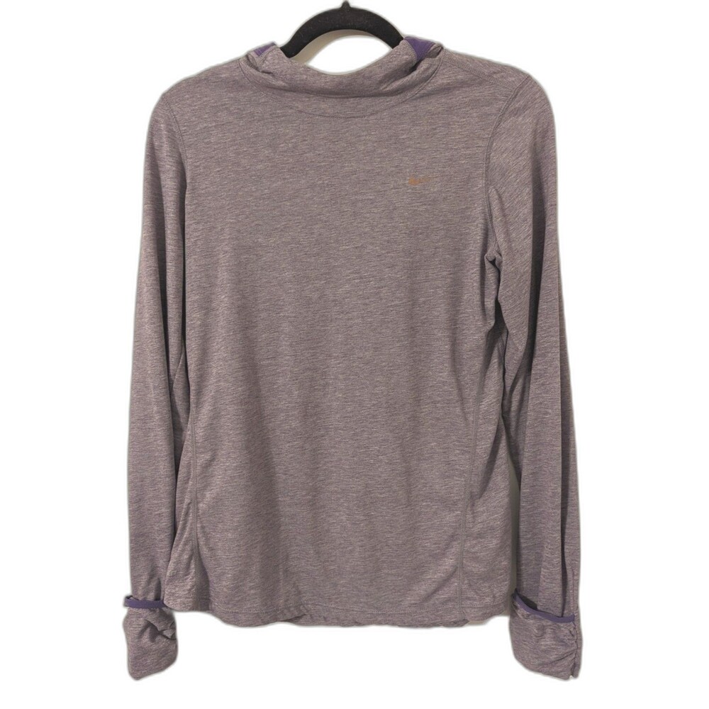 Nike Running Shirt Womens M Purple Hooded Long Mitten Sleeve Back Zip Pocket